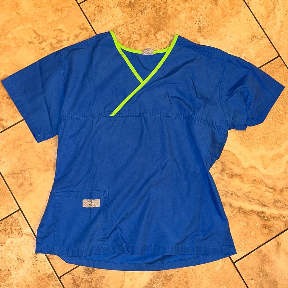 Urbane Essentials Women's Crossover Scrub Top blue